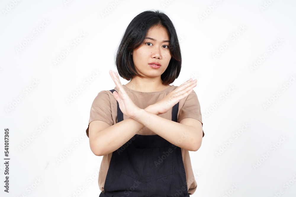 Crossed hand rejection gesture of Beautiful Asian Woman Isolated On White Background Crossed hand rejection gesture of Beautiful Asian Woman Isolated On White Background