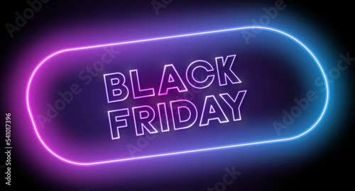 Black Friday design with neon light frame. Vector background for November seasonal sale event with glowing text