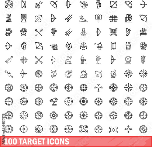 100 target icons set. Outline illustration of 100 target icons vector set isolated on white background