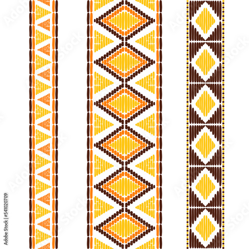 Tribal border seamless set. African print. Ethic texture. Native american decoration. Wedding, birthday, coffee shop design.