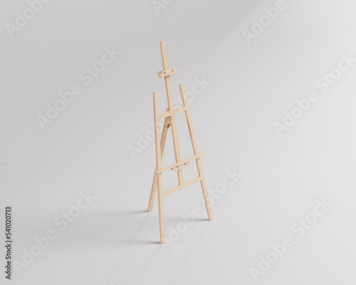 White canvas on a easel, a wooden easel mockup, 3d rendering, 3d illustration
