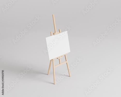 White canvas on a easel, a wooden easel mockup, 3d rendering, 3d illustration © 은영 이