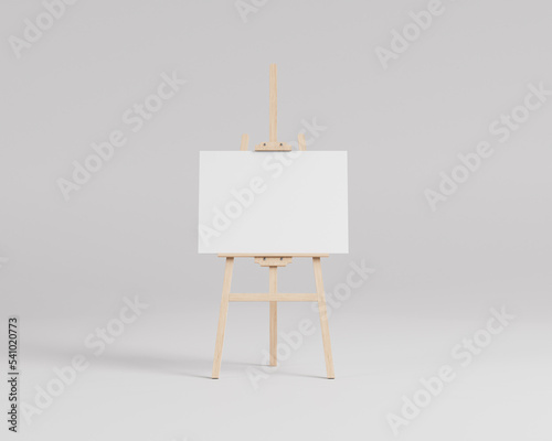 White canvas on a easel, a wooden easel mockup, 3d rendering, 3d illustration
