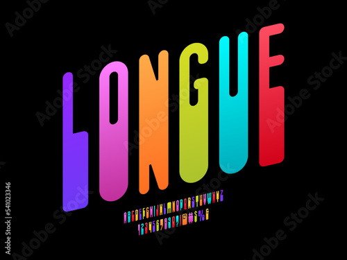 Vector of stylized condensed alphabet design with uppercase, numbers and symbols