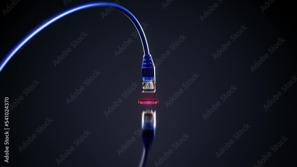 Ethernet Cable Plugging to the Lan Port Beautiful 3d Animation. Abstract High Speed Computer Network Wire Connection Illustration. Modern Internet Technology Concept 4k UHD 3840x2160.