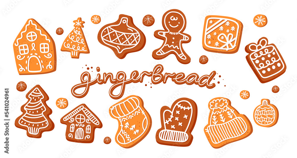 Collection of Christmas cookies with gingerbread figurines. Christmas gingerbread set