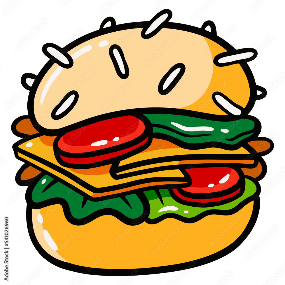 burger for tasty fast food theme design. hand drawn illustration design burger for tasty fast food theme design. hand drawn illustration design
