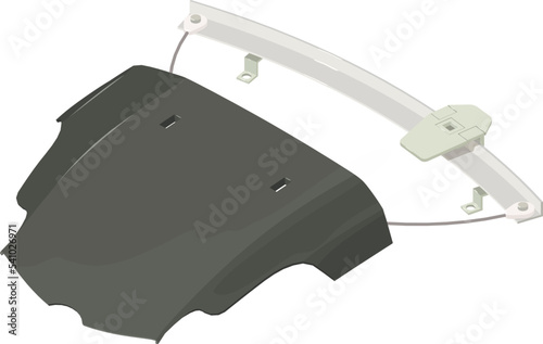 Auto part icon isometric vector. Black new car hood and window regulator icon. Automotive spare part