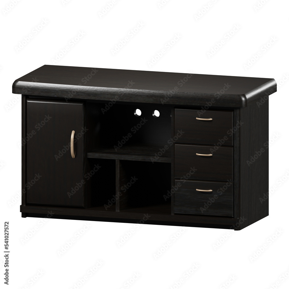 3D Illustration of black wooden TV table in transparent background easy for use 3D Illustration of black wooden TV table in transparent background easy for use