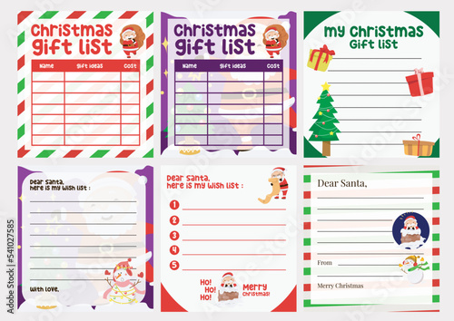 Beautiful Christmas letter template. Cute Christmas gift list design for children. Vector template for agenda, to-do list, wish list, and gift list. Printable worksheet for preschool.