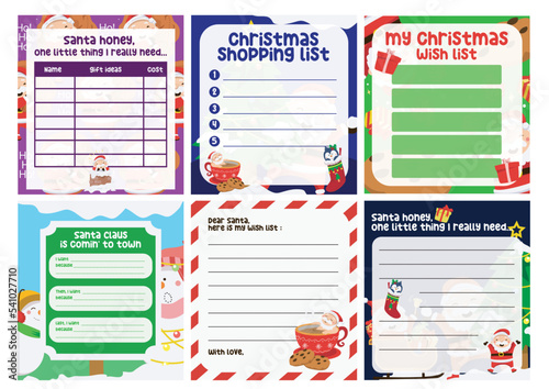 Beautiful Christmas letter template. Cute Christmas gift list design for children. Vector template for agenda, to-do list, wish list, and gift list. Printable worksheet for preschool.