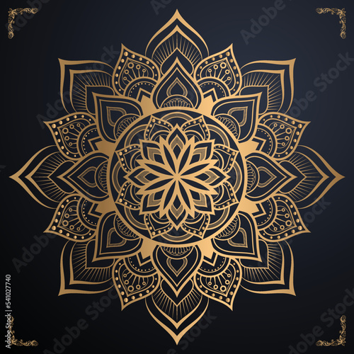 Luxury ornamental mandala design background in gold color and eps file download 