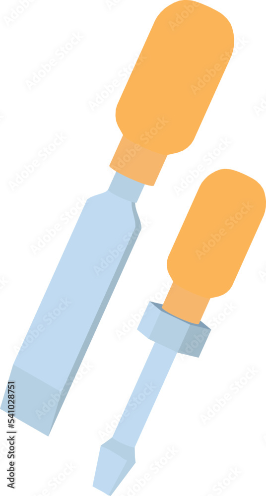 Workshop equipment icon isometric vector. Carpentry chisel and screwdriver icon. Hand tool, construction and repair work Workshop equipment icon isometric vector. Carpentry chisel and screwdriver icon. Hand tool, construction and repair work