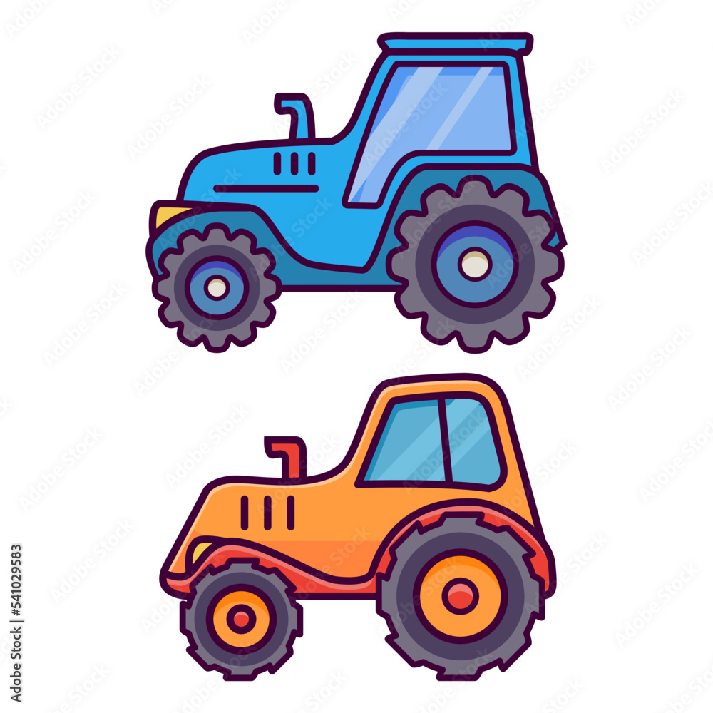 Naklejka premium Agricultural machinery tractor.Line art cartoon vector illustration.Hand drawn illustration.Isolated on white background.