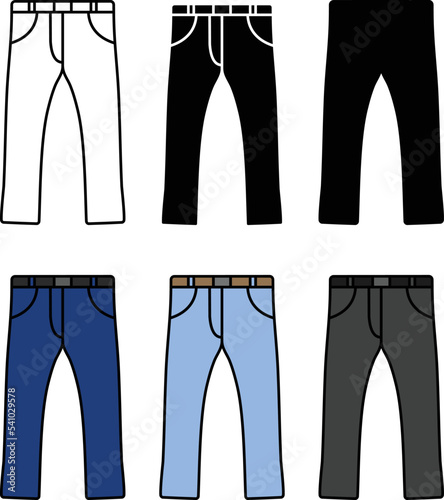 Simple Pants or Jeans Clipart - Outline, Silhouette & Color