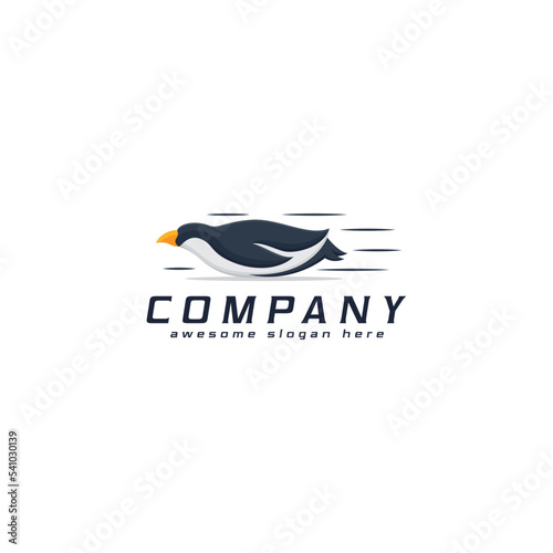 creative penguin sliding logo design bird animal, vector penguin slide illustration icon template