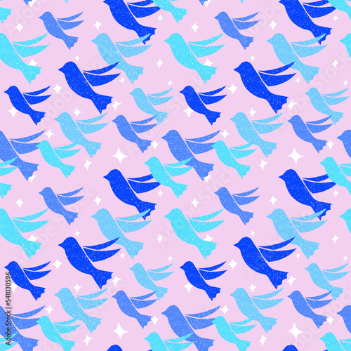 Seamless pattern of Abstract birds - blue pink design