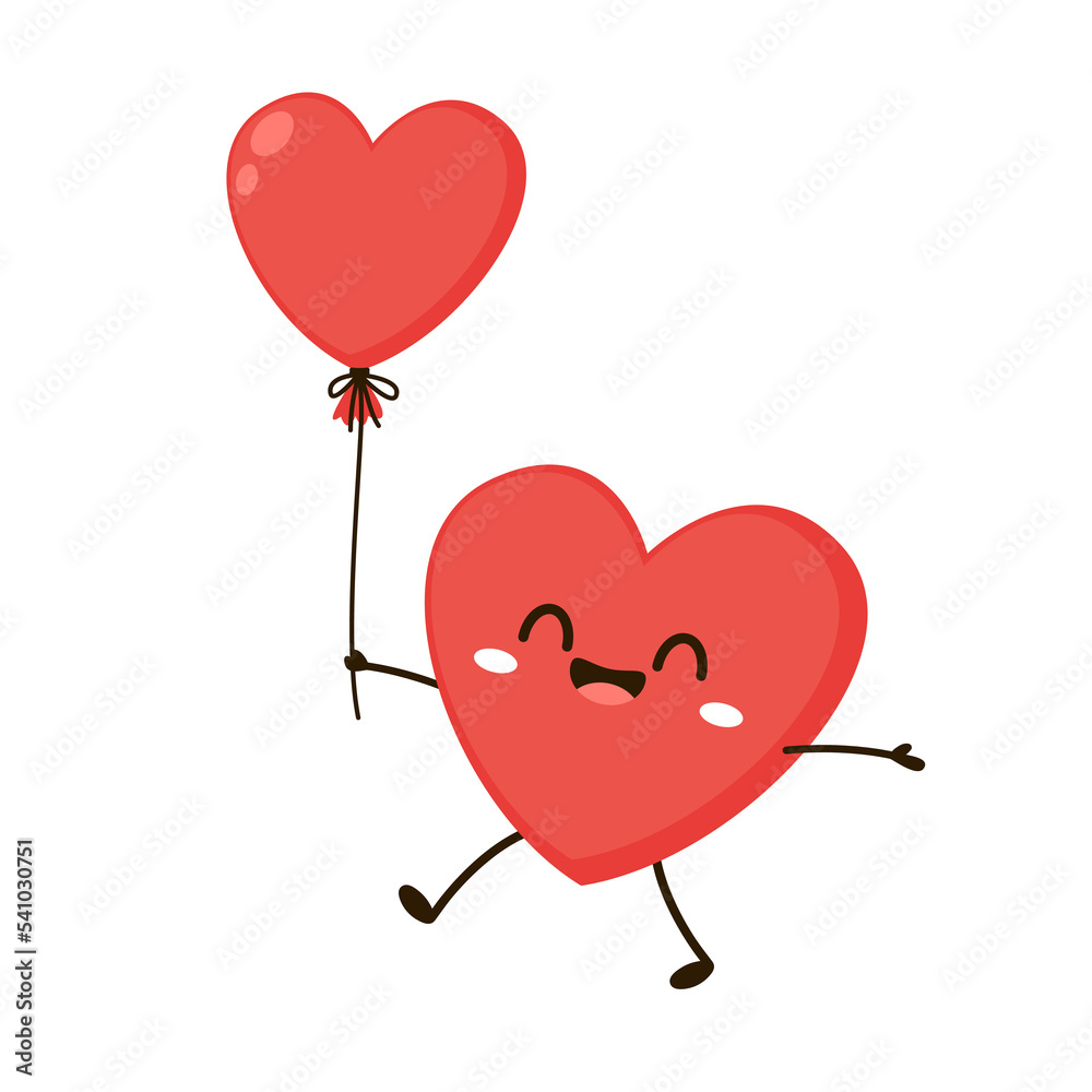 Red cute heart character. Romantic flat style Valentine's Day illustrations to express feelings of love. Red cute heart character. Romantic flat style Valentine's Day illustrations to express feelings of love.