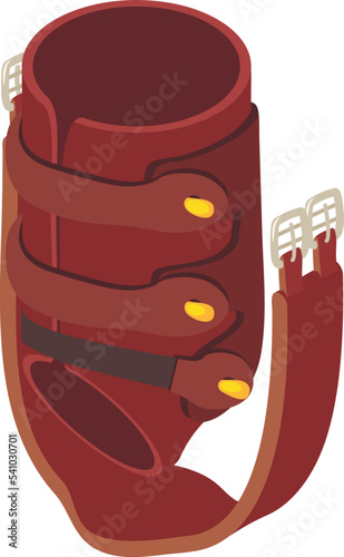 Equestrian ammunition icon isometric vector. Leather protection boot and girth icon. Horseback riding, hobby