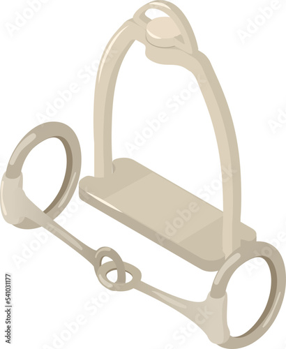 Equestrian tool icon isometric vector. Horse equestrian bit snaffle and stirrup. Horseback riding, hobby photo