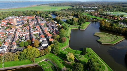 Aerial of the city of Naarden, The Netherlands and the Gooimeer lake photo