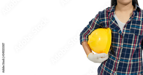 girl holding a yellow helmet beside her