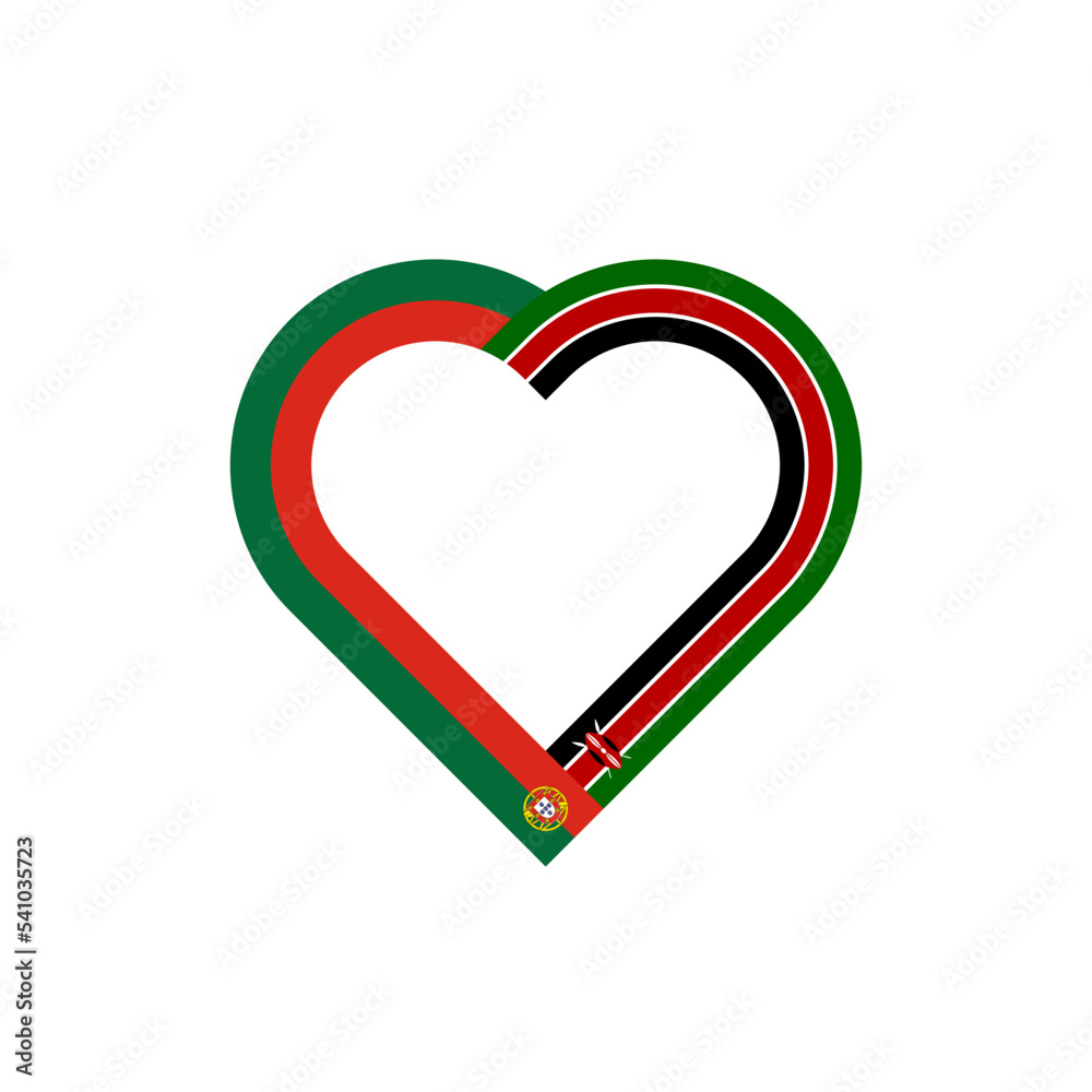friendship concept. heart ribbon icon of portugal and kenya flags. vector illustration isolated on white background friendship concept. heart ribbon icon of portugal and kenya flags. vector illustration isolated on white background