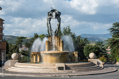 The Beautiful bright fountain in L'Aquila in Abruzzo