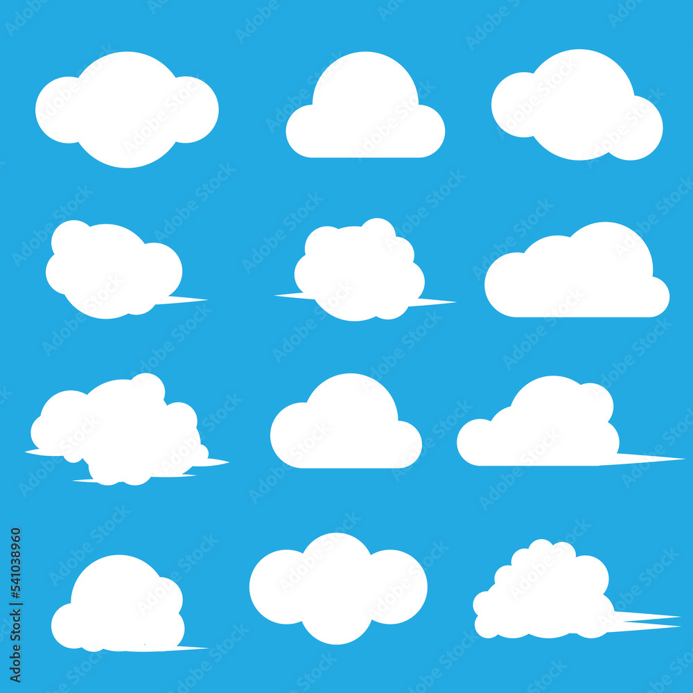 Set of Cloud Icons in flat style isolated on blue background. Vector illustration Set of Cloud Icons in flat style isolated on blue background. Vector illustration