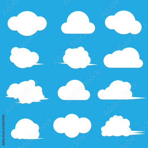 Set of Cloud Icons in flat style isolated on blue background. Vector illustration