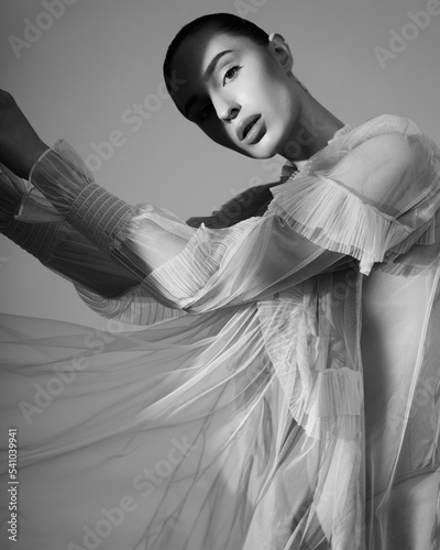 Fotografie Sexy model in transparent dress.