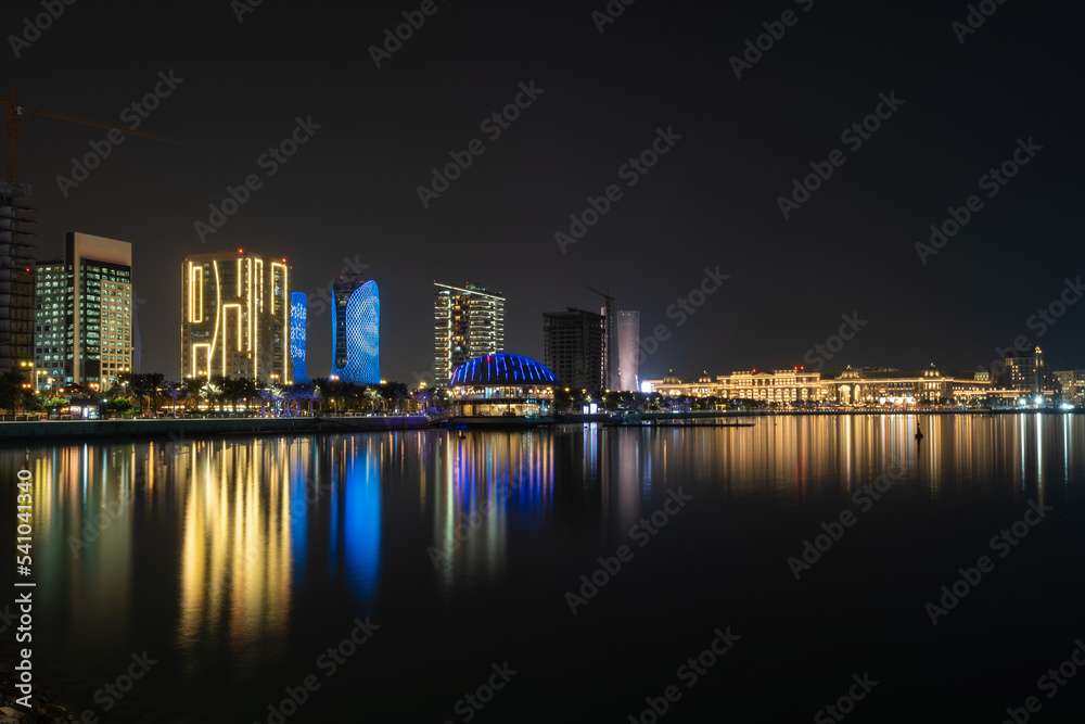 Fototapeta premium Beautiful night view of Lusail Marina City promenade.