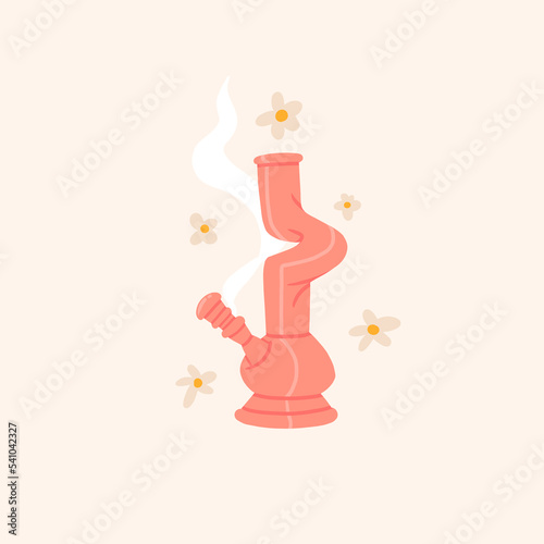 Hand drawn vector abstract graphic clip art illustration of Medical Marijuana, smoking accessories.Glass bong for smoking weed.Cannabis and weed legalization concept design.Trendy vector illustration.