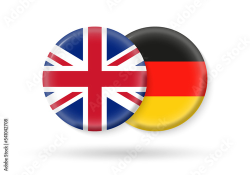 UK and Germany circle flags. 3d icon. Round British and German national symbols. Vector illustration.