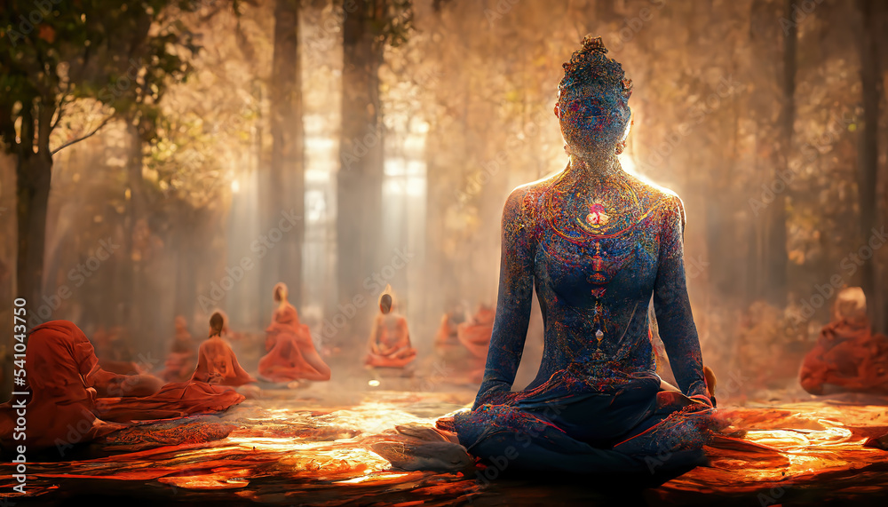 woman in healing therapy with yoga meditation pose uses aspects of music to improve health and well being  generative ai 