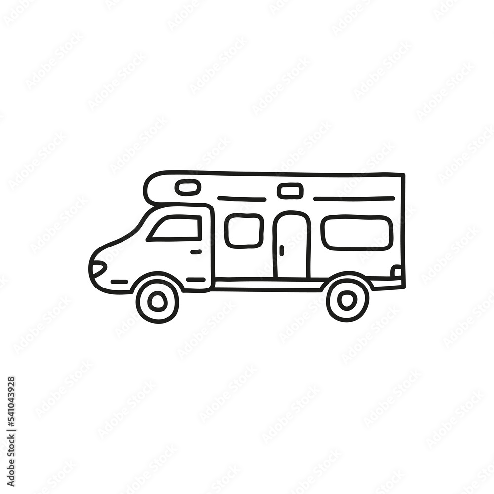 Doodle camp car icon.
