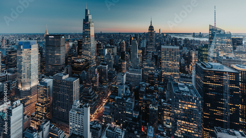 Late evening areal view of downtown New York