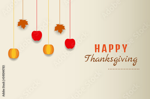 Happy Thanksgiving Day greeting card design with leaves and pumpkin