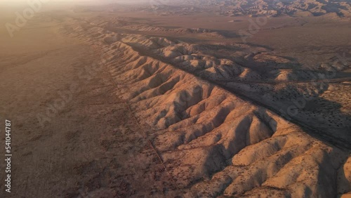 Aerial shot of a small section of the San Andreas Earthquake Fault  as it runs through the desert North West of Los Angeles photo