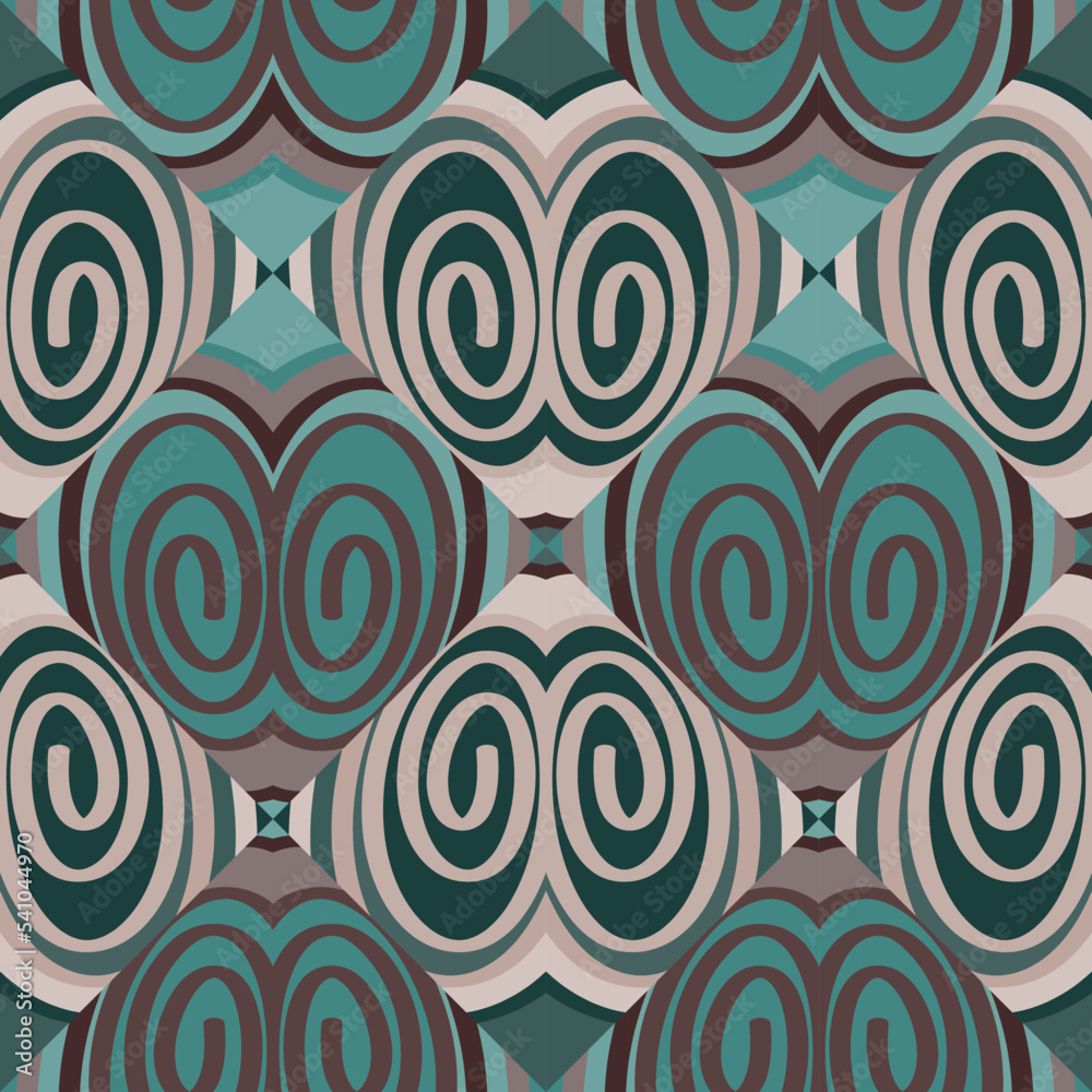 Seamless pattern in the spirals of a mosaic in retro style. Decorative abstract circle vintage ornament