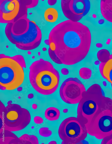 Tile, tile, seamless, colorful, bright colorful circles and splash. Generative AI