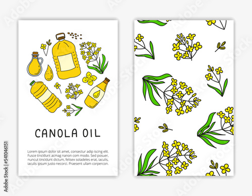 Card templates with canola oil and flowers.