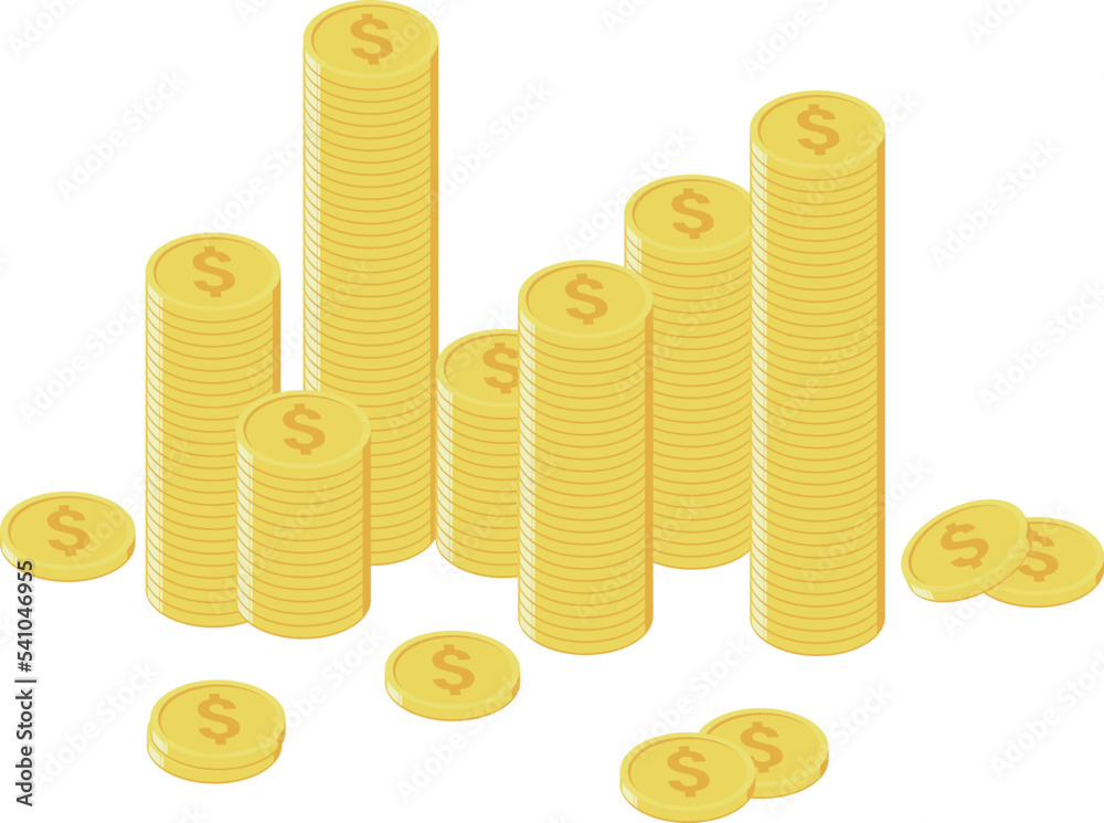 cartoon golden coins stacks. lots money, finance business profits and wealth gold coin pile vector illustration
