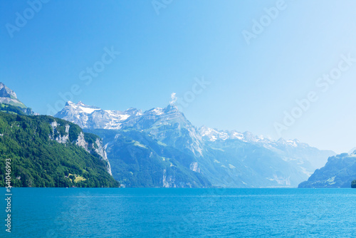 Panoramic view of lake in mountains © karandaev