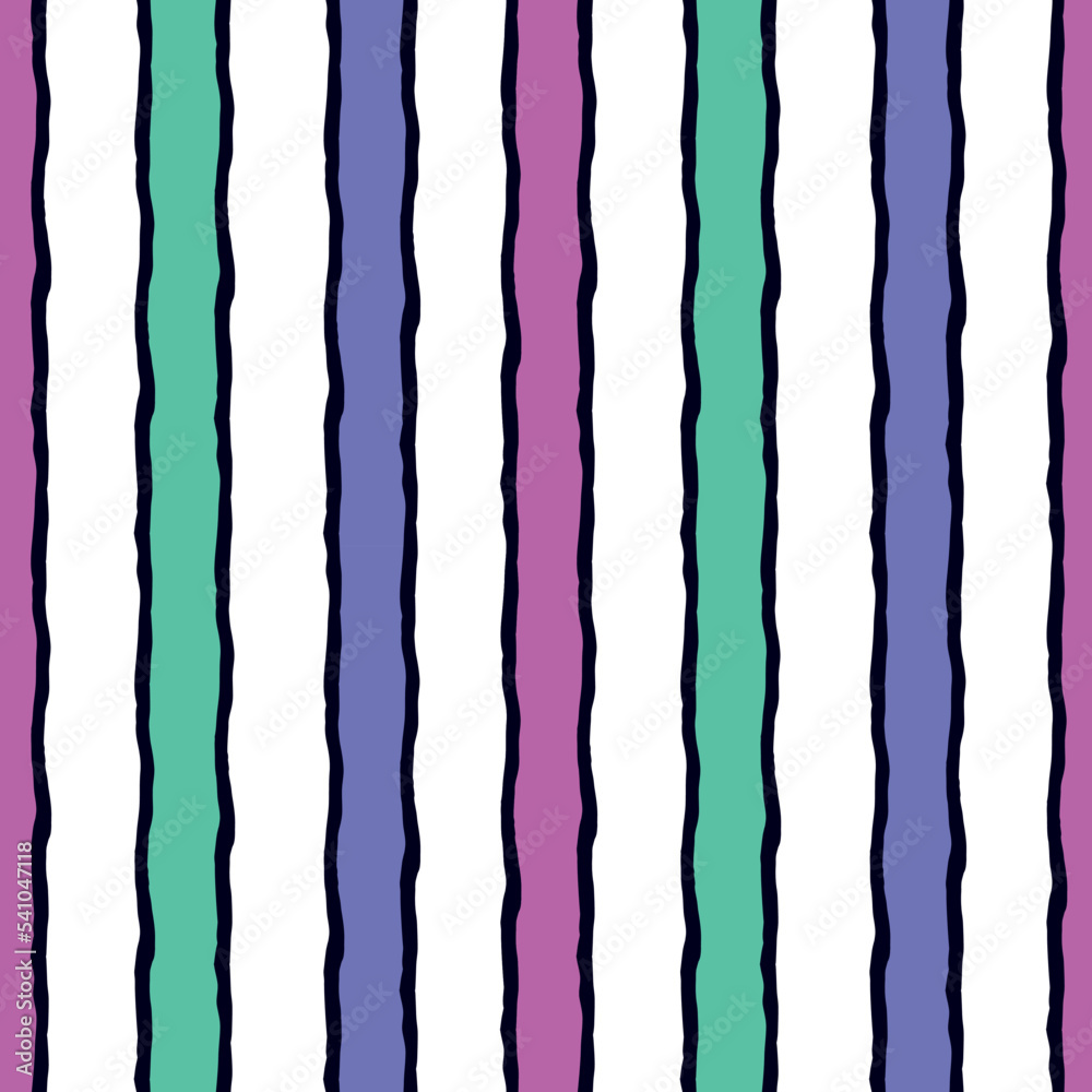 Colorful bold lines striped seamless pattern. Vector illustration. Simple freehand uneven stripes pattern for print, scrapbooking, wallpaper, textile, fashion, packaging.