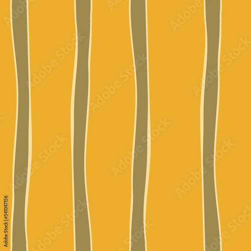 Striped seamless repeat pattern on yellow background. Vector illustration. Pattern with hand drawn wavy stripes for print, scrapbooking, wallpaper, textile, fashion, packaging.