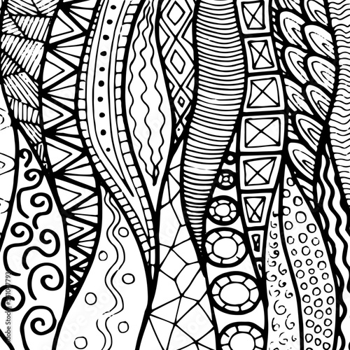 Fabric abstract doodles  hand drawn  lines  print  art.