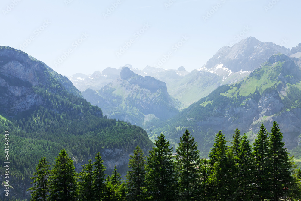 Panoramic view of alpine mountains