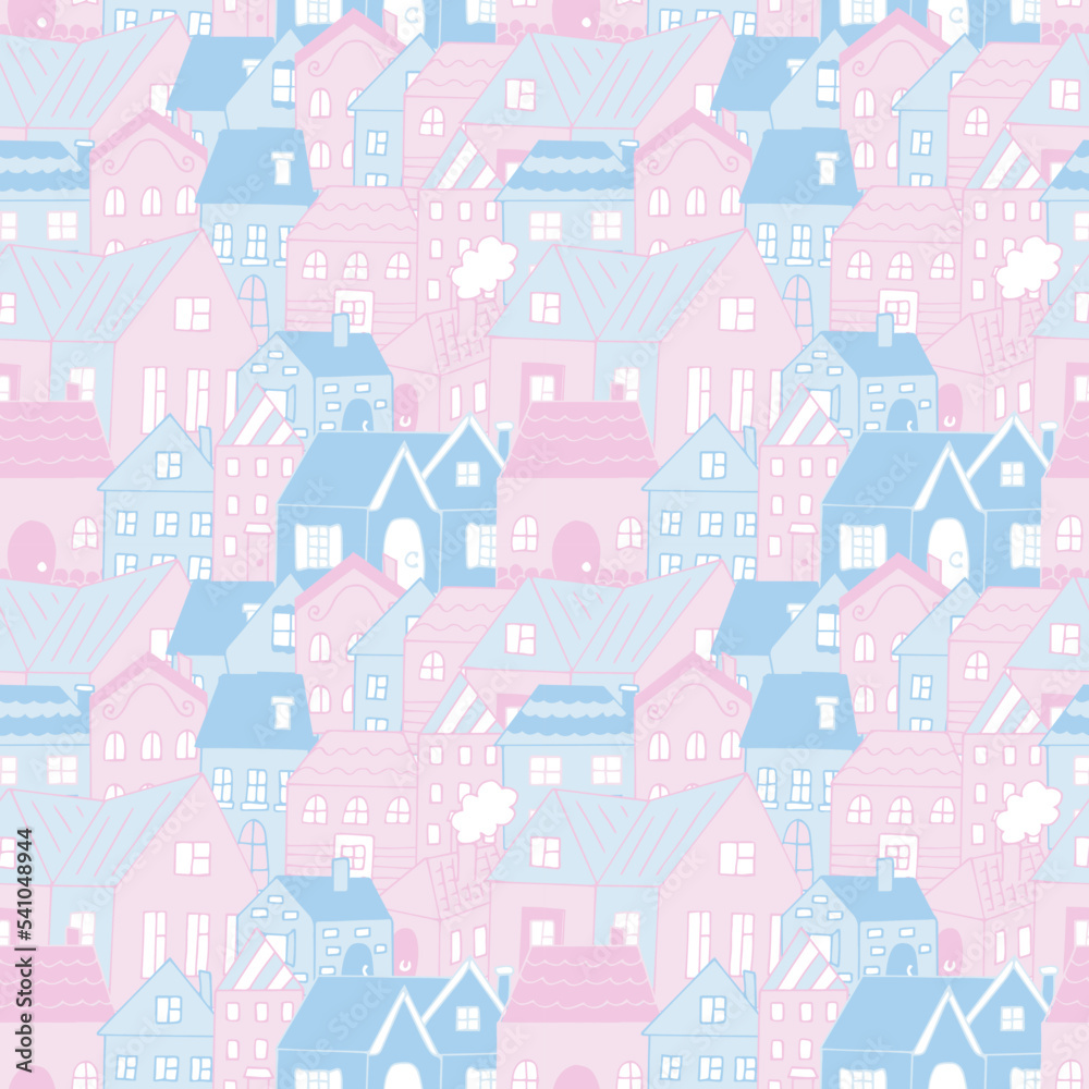 Houses set vector illustration, hand drawing doodles