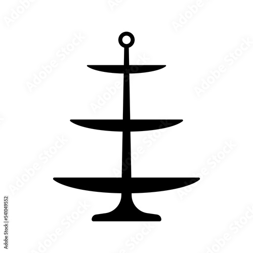 Fruit bowl icon. Three tier candy box. Whatnot. Black silhouette. Front side view. Vector simple flat graphic illustration. Isolated object on a white background. Isolate.